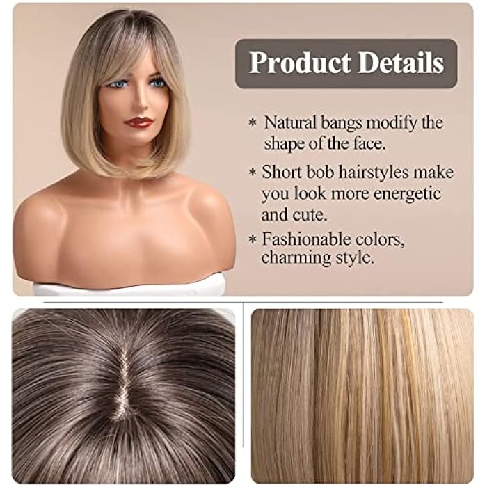 DILLARDS Haircube Blonde Bob Wig With Bangs Short Blonde Wigs For Women Natural Synthetic Wig For Daily Use - Image 4